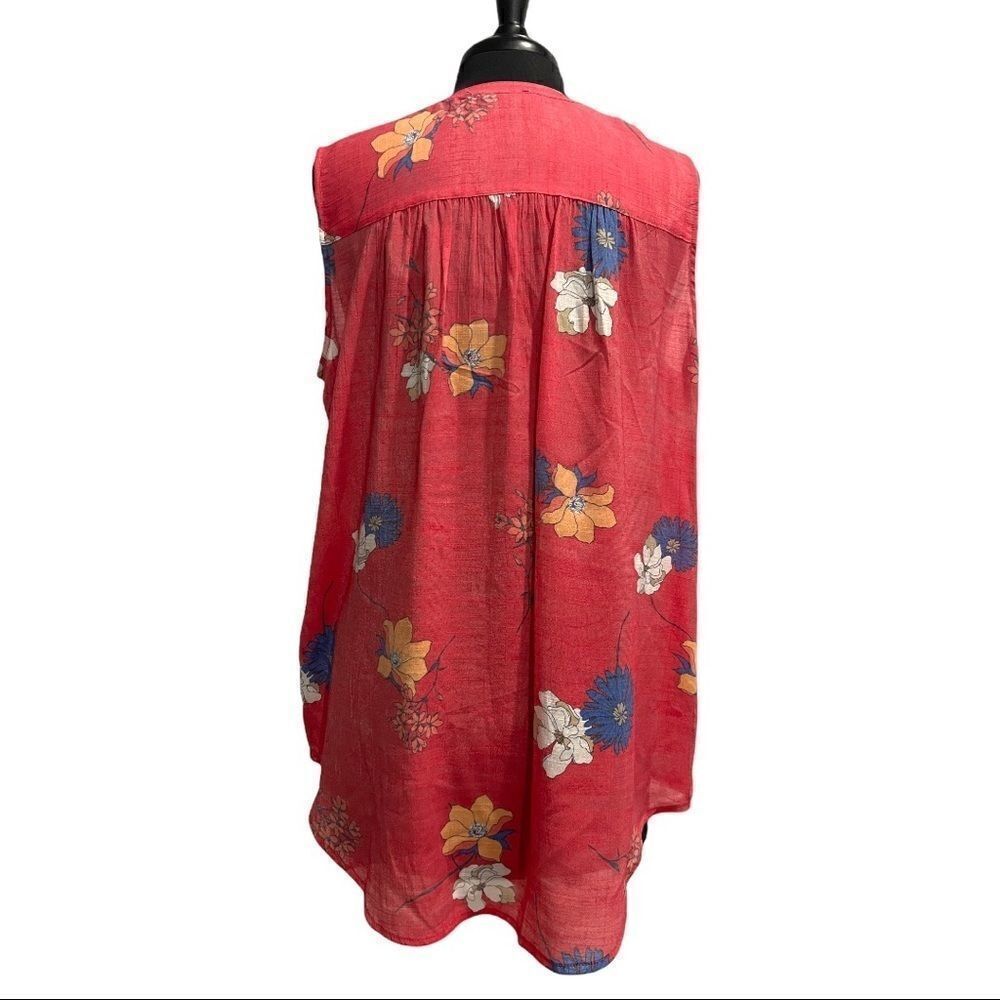 fred David Split Neck Sleeveless High Low Floral Detailed Top Sz L - Picture 7 of 12